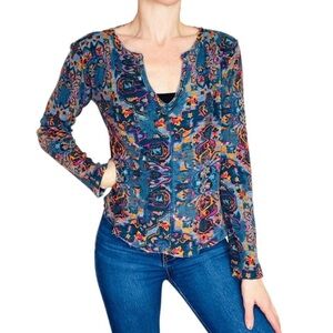 Anthropologie Pilcro Top Pullover Long Sleeve Thermal Damask Floral Kaleidoscope